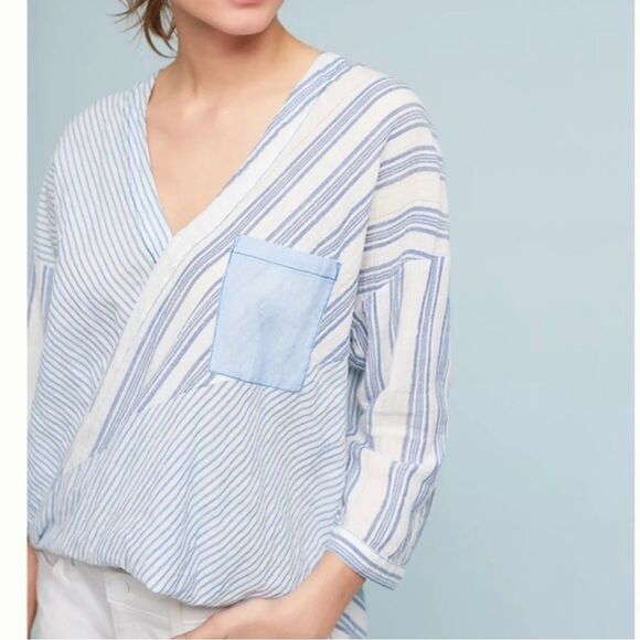 Anthropologie Holding Horses Mimi Pieced Striped Longline Wrap Tunic Top - Picture 1 of 9
